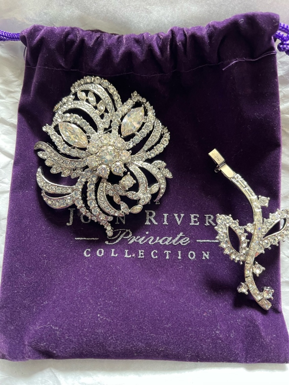 Joan Rivers Silver-Tone Clear Crystal Floral Brooch - Picture 2 of 3
